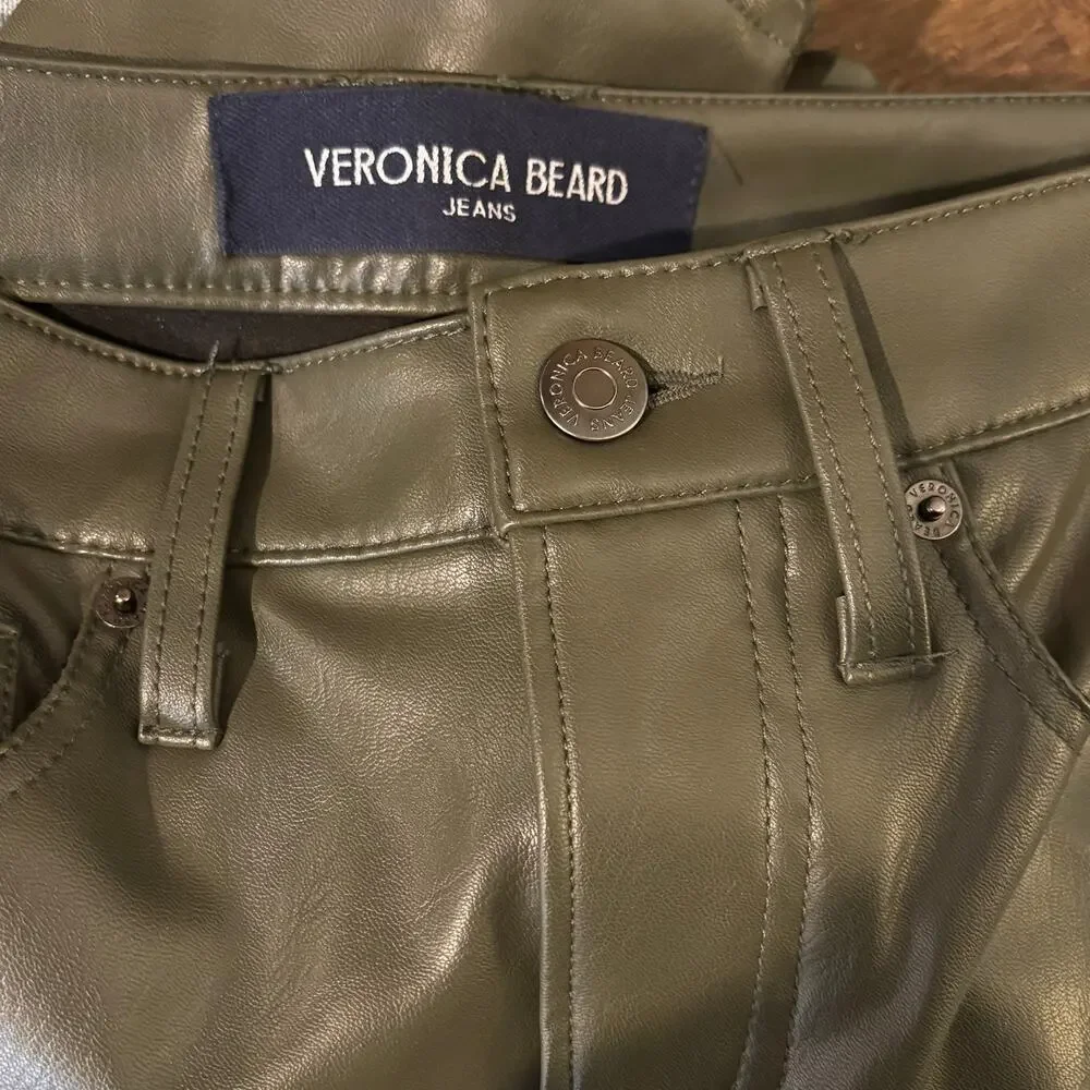 Veronica Beard Debbie Ankle Skinny Olive Faux-Leather Pant - size 24